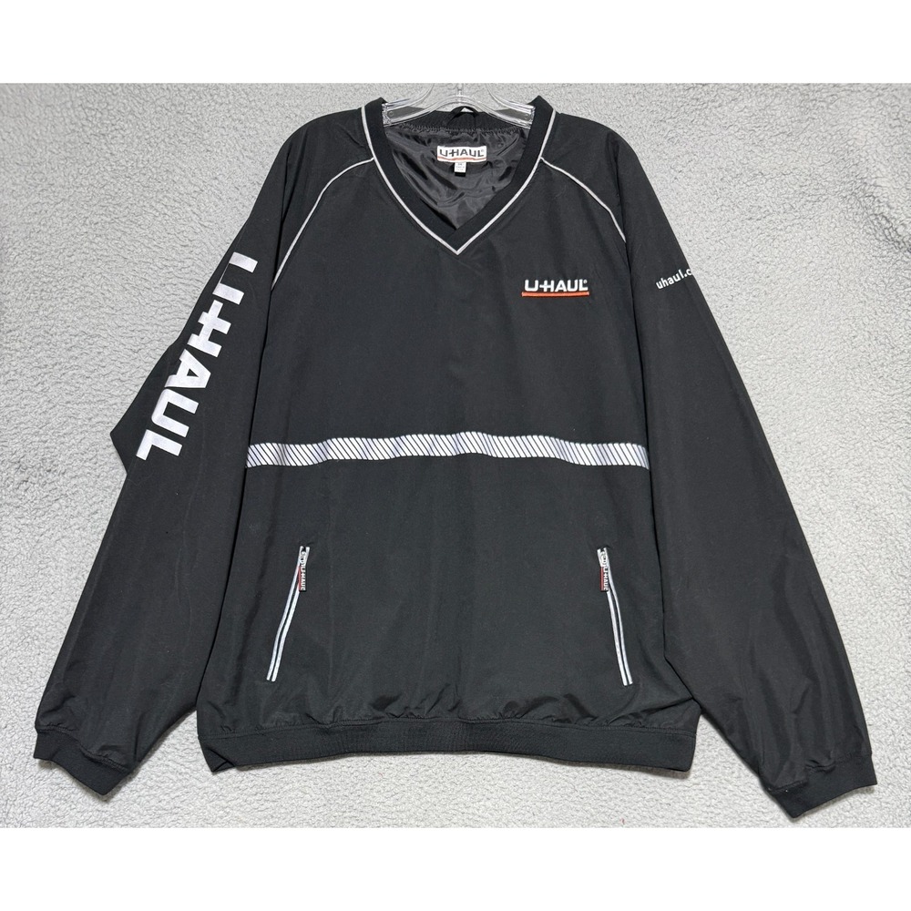 U-Haul Windbreaker Jacket Mens Big & Tall 3XL Black V Neck Long Sleeve Pullover